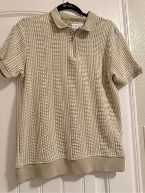 Waffle Knit Short Sleeve Polo Shirt — Cream